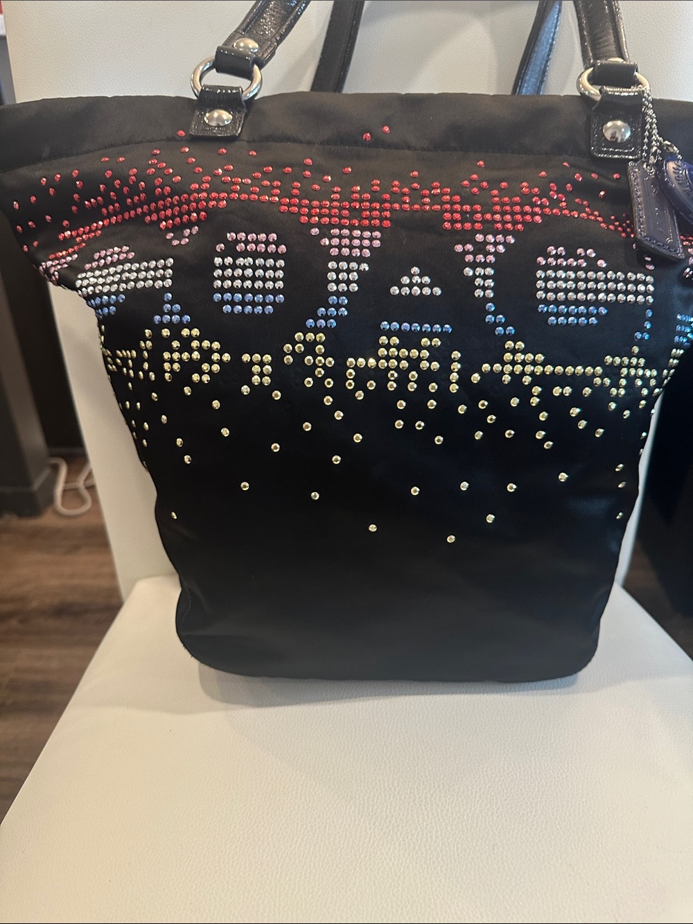 Studded Black Tote Handbag with Multicolor Accent